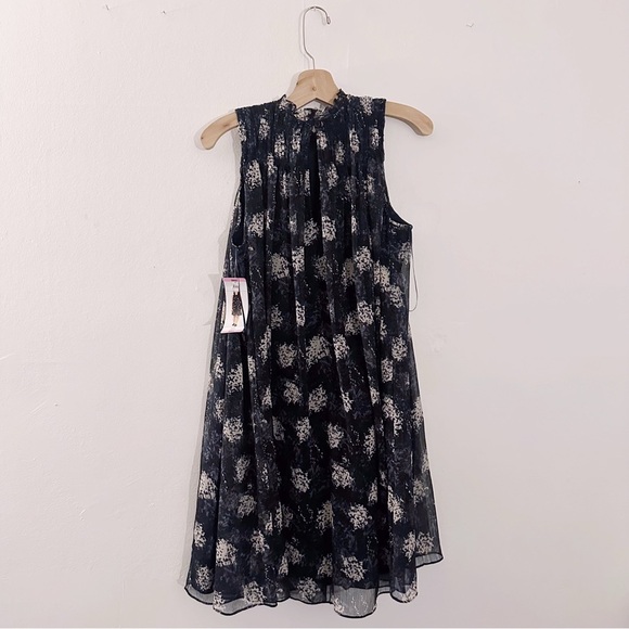 Joie Baltic Dress Pleated Shift Mini Sleeveless Navy Abstract Floral - Picture 8 of 9